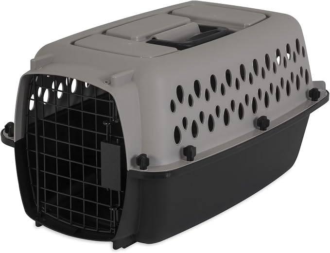Hard-Sided Cat Carrier & Dog Crate - Pet Carrier Metal Door, Travel Cat Cage & Dog Carrier, Large Cat Carrier Alternative, for Pets ≤10 lbs, 19" Lx12.3 Wx10.8 H, Black/Grey