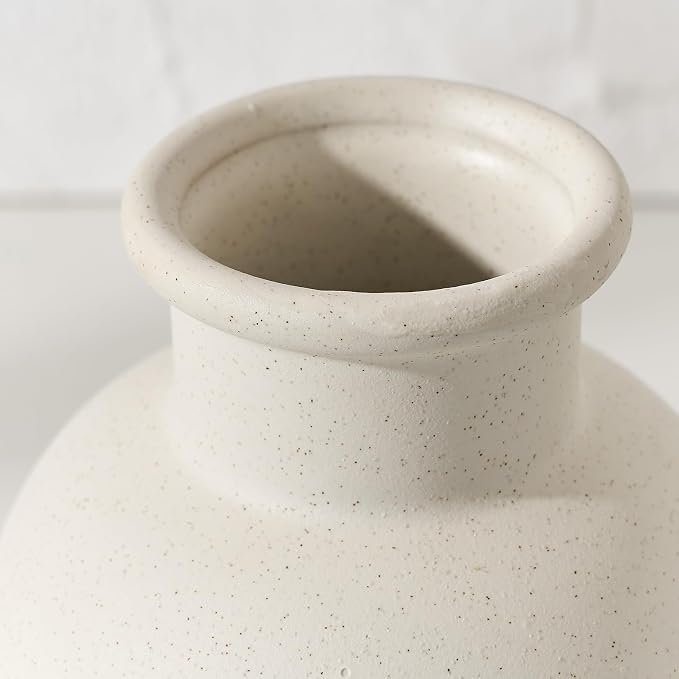 SIDUCAL Spotted Ceramic Modern Vase, 5.8 Inch Rustic Farmhouse Decorative Boho Terracotta Vase for Home Decor, Table, Living Room, Wedding, Shelf Decor, Mantel, Speckled White