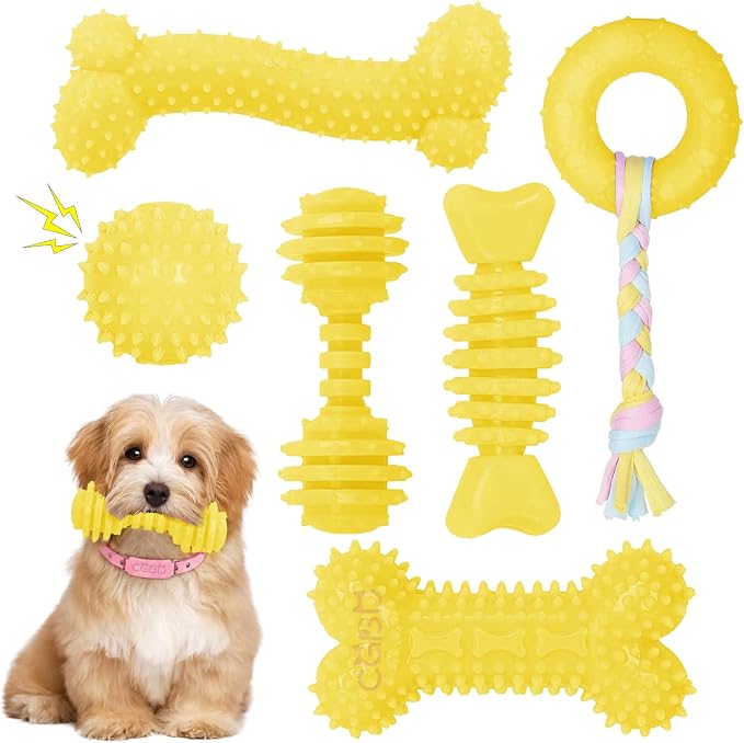 Puppy Toys, 6 Pack Dog Chew Toys for Puppy, Cute Yellow Small Dog Toys, Teething Toys for Puppies, Soft Durable Interactive Chew Toy for Small Dogs