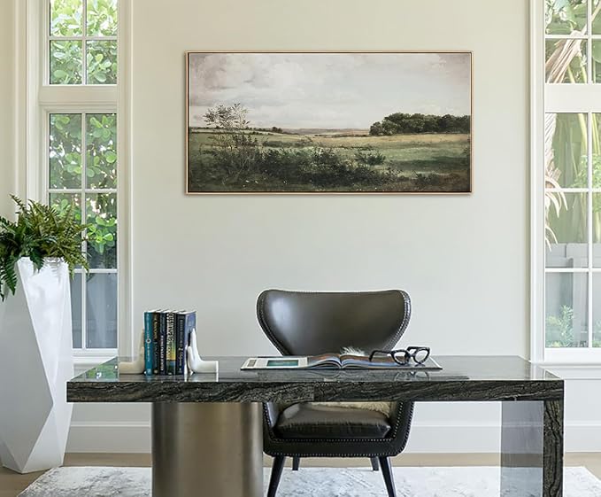 DJSYLIFE Framed Wall Art, Vintage Landscape Canvas, 20x40 Inch | Nature Countryside Scenery, Retro Vast Grassland, Ready to Hang for Living Room, Farmhouse Country Bedroom Decor