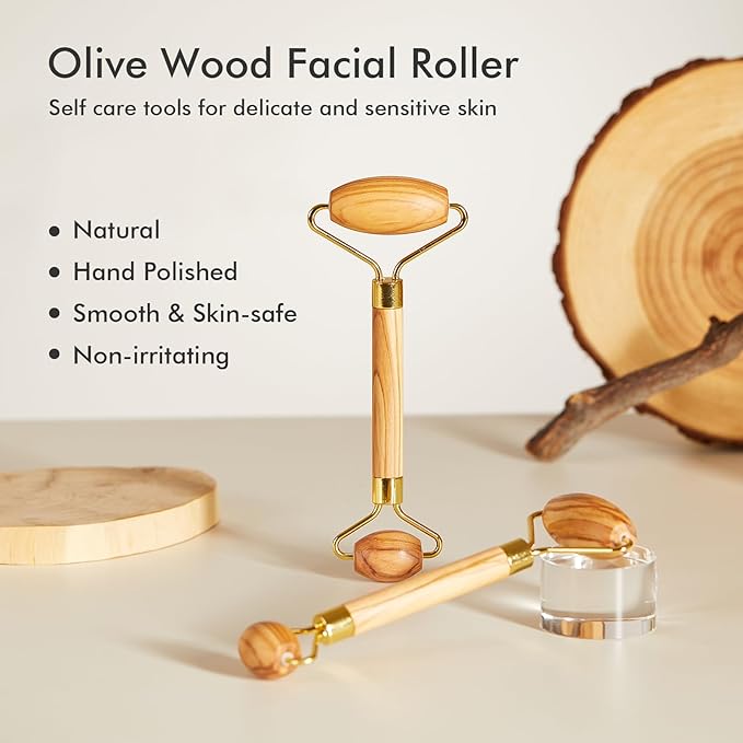 CHOSIN Face Roller Massage Tool, Facial Roller Tool for Lymphatic Drainage - Wrinkles, Lifting & Puffy Eyes for Women Men Self Care Gift (Olive Wood)