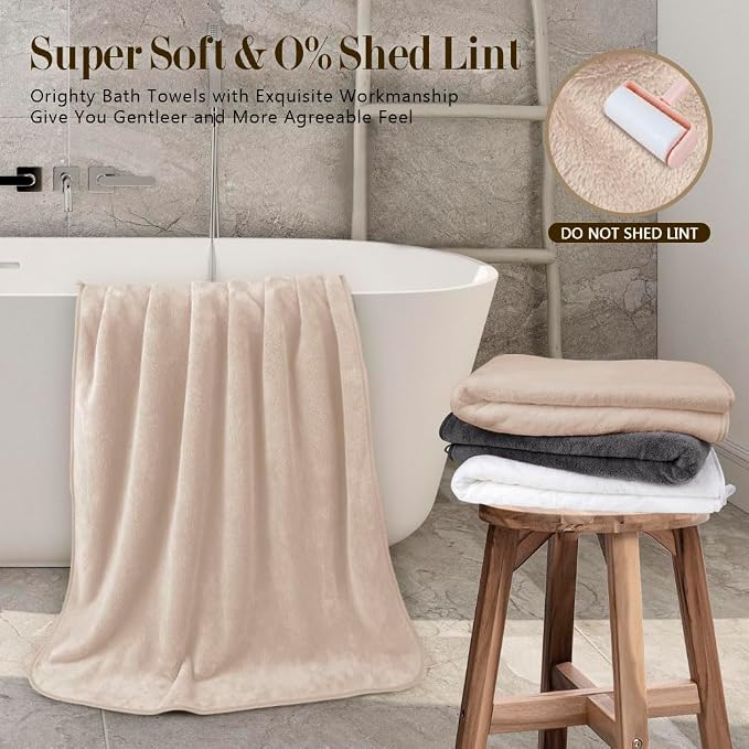 Orighty Microfiber Bath Towels Pack of 4(27'' x 54'') - Soft Feel, Highly Absorbent, Quick Drying for Body, Sport, Yoga, SPA, Fitness - Brown