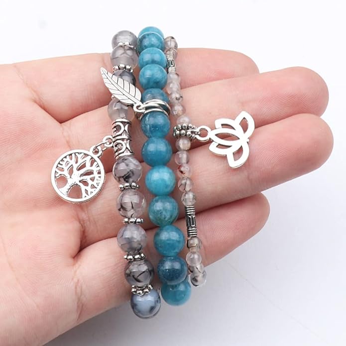 UEUC Tree of Life Yoga Healing Stone Bracelets,Multilayer Lotus Chakra Stone Reiki Bracelet Sets,Anxiety Crystal Natural Stone,for Women Stress Relief