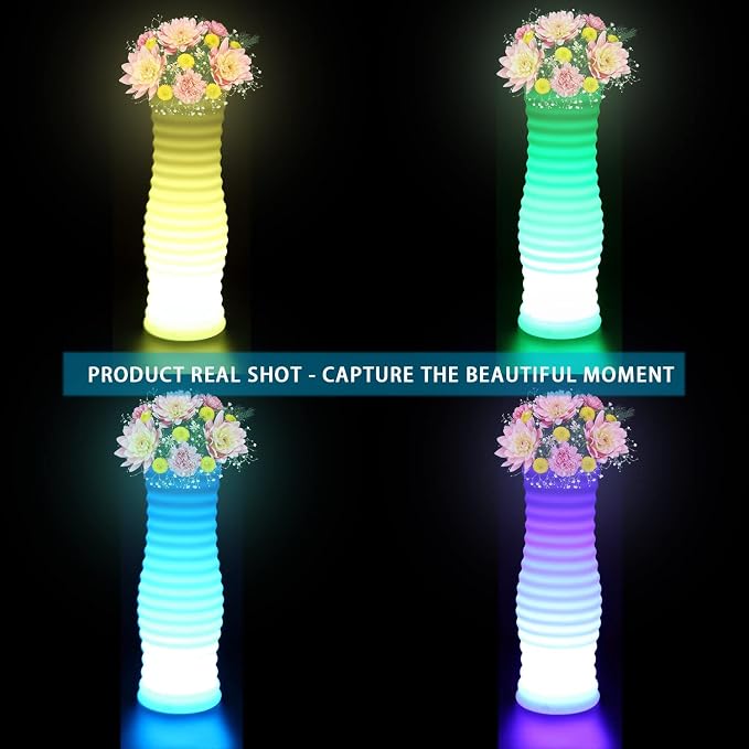 Rechargeable LED Vase Night Light with Remote & 16 Colors ﻿ | 20-in Dimmable LED Mood Lighted Vase for Living, IP65 Waterproof & Sturdy Flower Pot Floor Lamp for Yard Wedding Party Decor