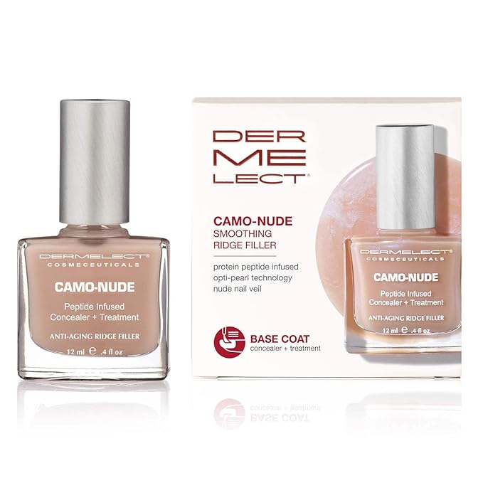 Dermelect Camo-Nude Concealer + Treatment - Nailcare Base Coat with Keratin Protein Peptides, Biotin, Strengthening, Smoothing & Concealing Treatment for Nail Ridges, Yellowing, Splitting Nails 0.4 oz