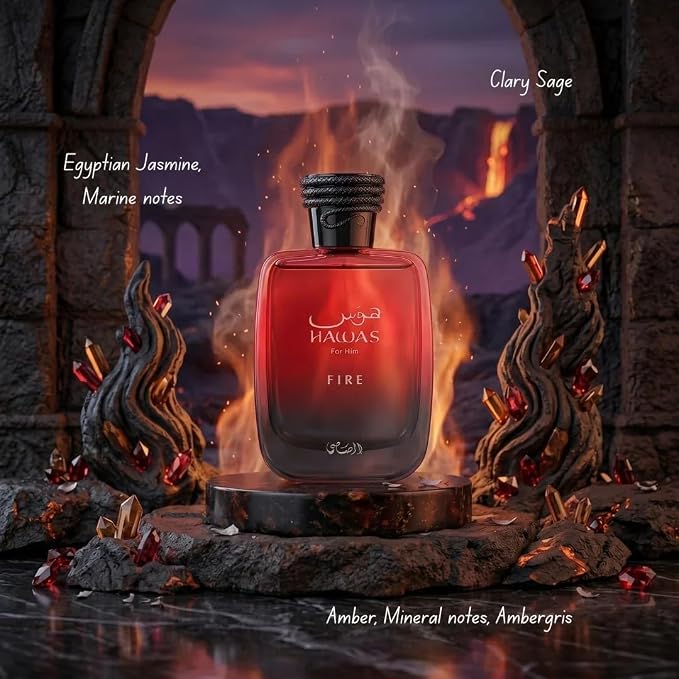 RASASI Hawas Fire For Men 3 Piece Gift Set Eau De Parfum Spray, Face & Beard Wash & Shower Gel 100ml (3.4 Oz)