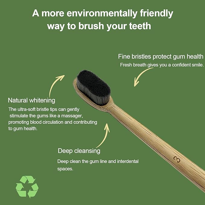 Ycquaser Extra Soft Bamboo Toothbrush,Natural Soft Toothbrushes for Adults,Micro Nano10000 Bristles Toothbrushes for Sensitive Gum,Fully Biodegradable,4 Pack