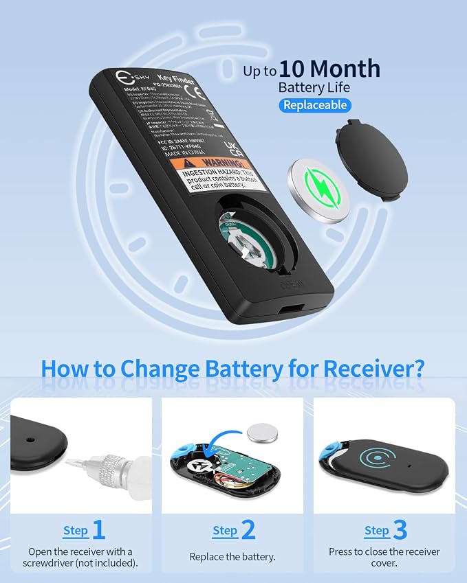 Esky Ultra Slim Key Finder Locator with 80dB Sound and 4 Receivers | Wireless Wallet Tracker and Item Locators Beeper Tags for Finding Key, TV Remote, Wallet, Pets and Phone, Gifts for Men