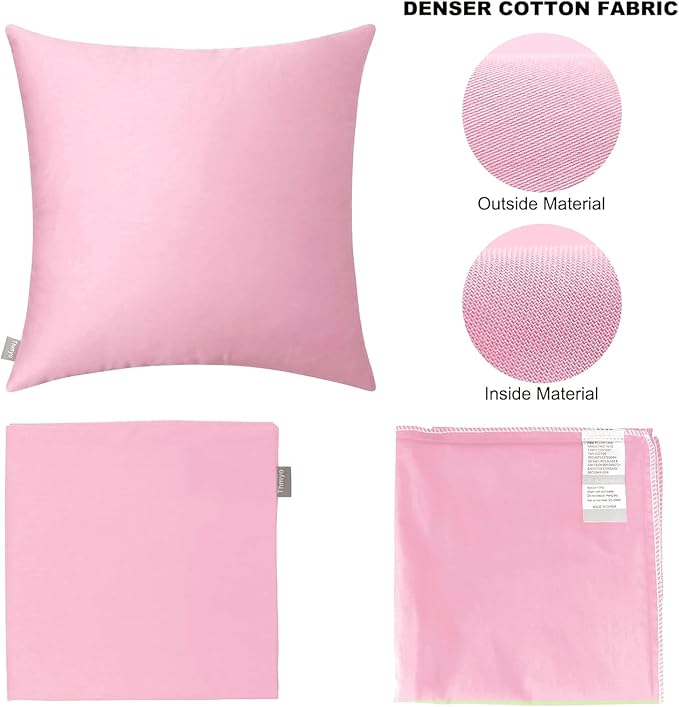 Thmyo 4-Pack 100% Cotton Comfortable Solid Decorative Throw Pillow Case Square Cushion Cover Pillowcases Sublimation Blank DIY Pillow Covers for Sofa(Only Covers,No Pillows)(26x26inch/66x66cm,Pink)