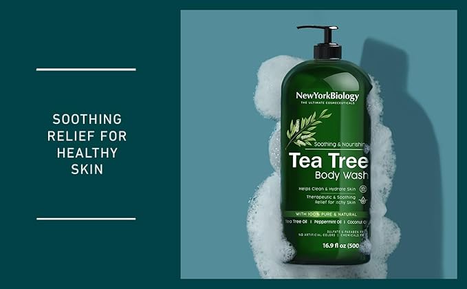 New York Biology Tea Tree Body Wash for Men and Women - Moisturizing Body Wash Helps Soothe the Skin - Refreshing and Hydrating Cleanser for Body and Feet - 16.9 Fl Oz (Pack of 2)