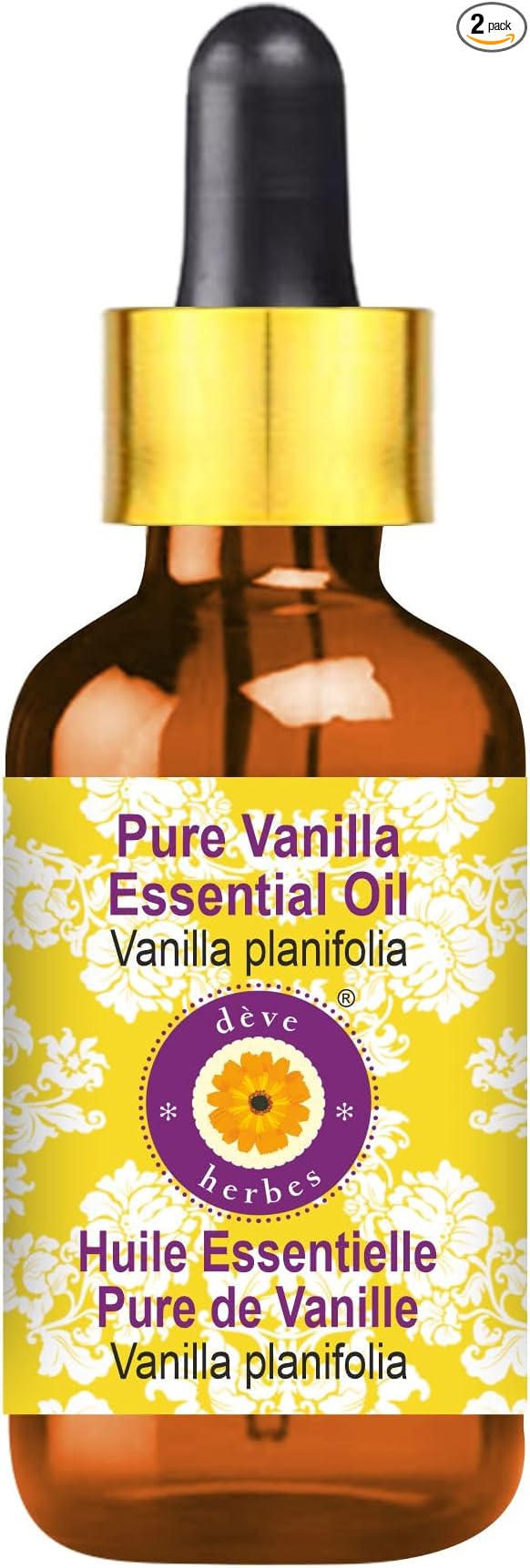 Deve Herbes Pure Vanilla Essential Oil (Vanilla planifolia) with Glass Dropper Steam Distilled 100ml (3.38 oz)