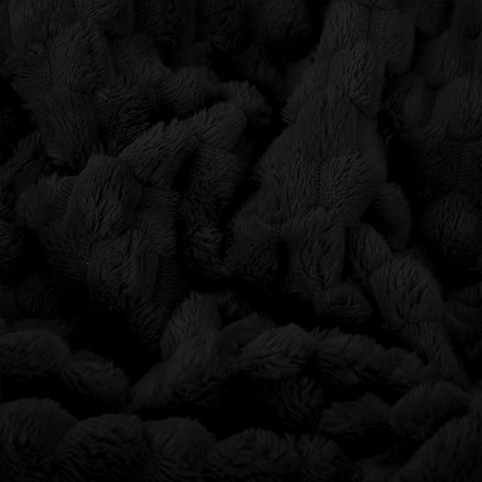 Puncuntex Black Throw Blanket 90"×90" inches Fuzzy 3D Jacquard Decorative | Flannel Fleece Super Soft Plush Cozy Blanket for Couch Sofa Chair Lightweight