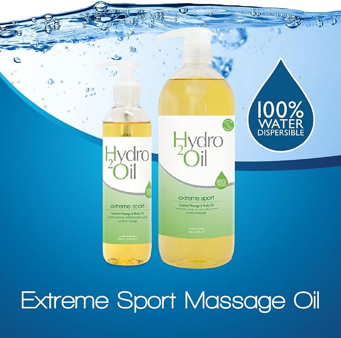 Hydro 2 Oil Extreme Sport Massage Oil 8.4 fl oz- Water Dispersible Formula with Cooling Essential Oils