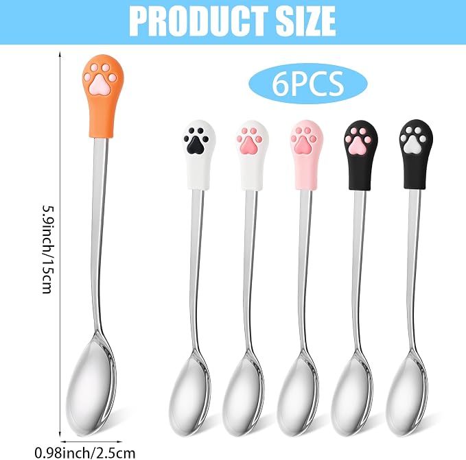 6PCS Stainless Steel Pet Can Spoon Set, Feeder Spoons for Cat Wet Food, Kitten Treats, Multi-Function Cat Treat Dispenser, Cats Food Holder, Pet Feeder, Dogs Cats Supplies for Feeding Can (colorful)