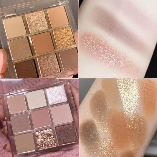 Kayswang 9 colors glitter eyeshadow palette makeup palette matte high pigment color cream texture natural eye shadow powder eye shadow palette in autumn and winter long lasting (gold+purple)