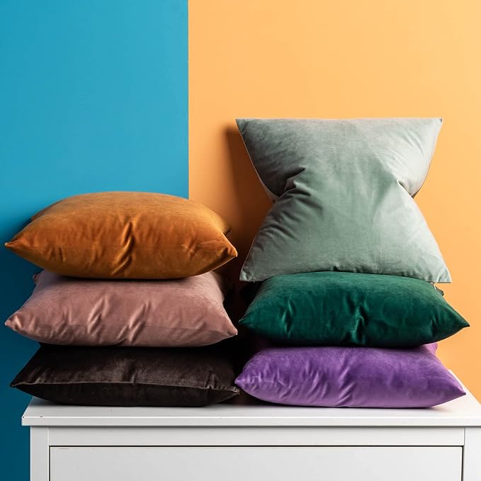 JUSPURBET Sage Velvet Throw Pillow Covers 18x18 inch Set of 2 for Living Room Couch Sofa Bedroom Decorative Square Solid Soft Cushion Cases with Invisible Zipper