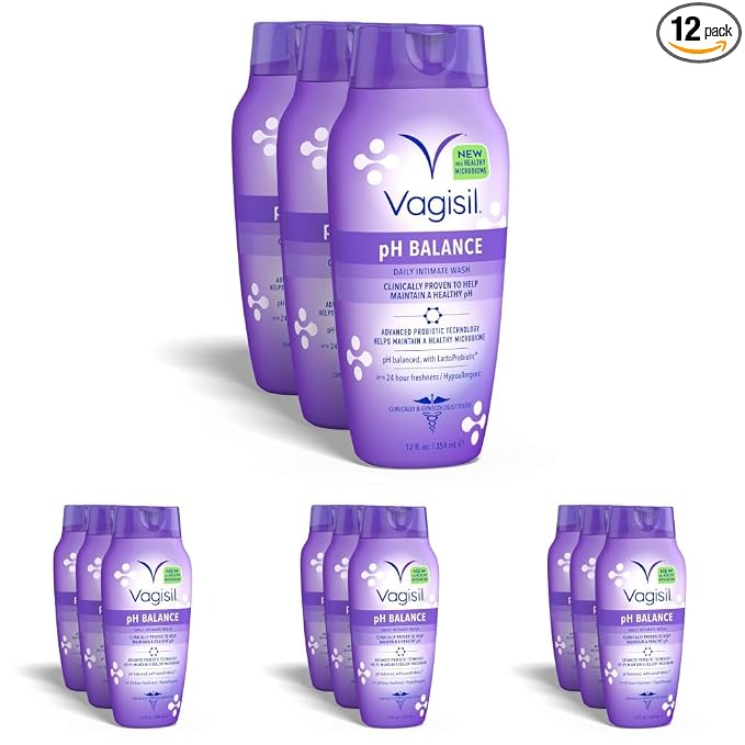 Vagisil Feminine Wash for Intimate Area Hygiene, pH Balance, Gynecologist Tested, Hypoallergenic, 12 oz, (Pack of 12)
