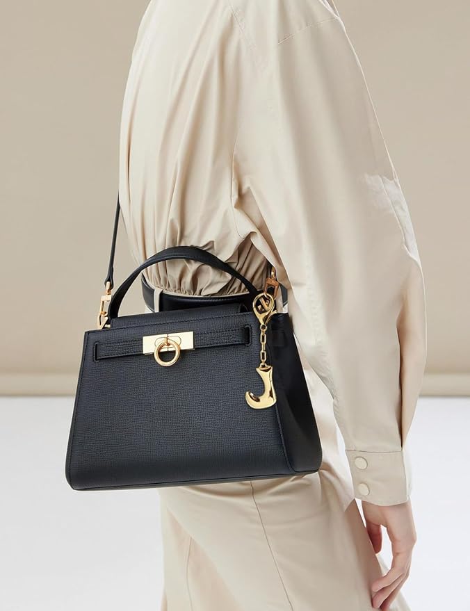 WOWORAMA Initial Letter Keychain for Women Chunky Gold Bubble Letter Bag Charm Purse Charm Personalized Keyrings Accessories