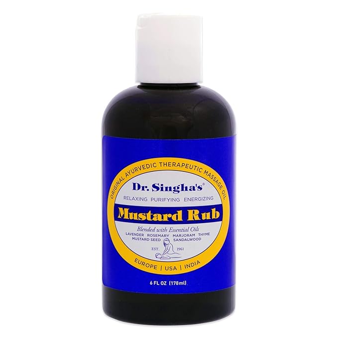 Dr. Singha's Mustard Rub, Original Ayurvedic Relaxing, Purifying, and Energizing Massage Oil - Made in USA, 6 oz