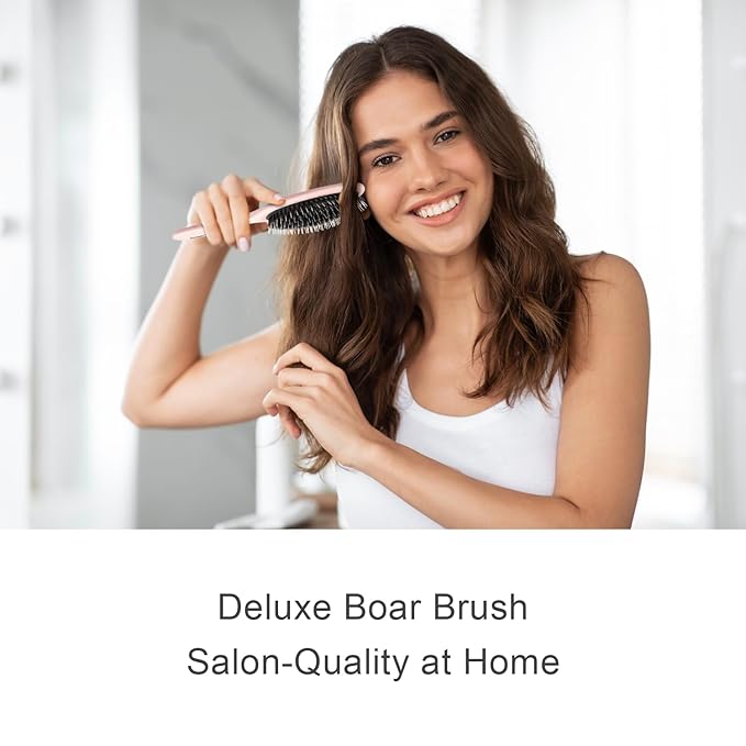 Eagle Fortress Boar Bristle Hair Brush for Women, Detangler Brush for Wet, Dry & Damaged Hair with Long Pins for Thick & Long Hair - Pink