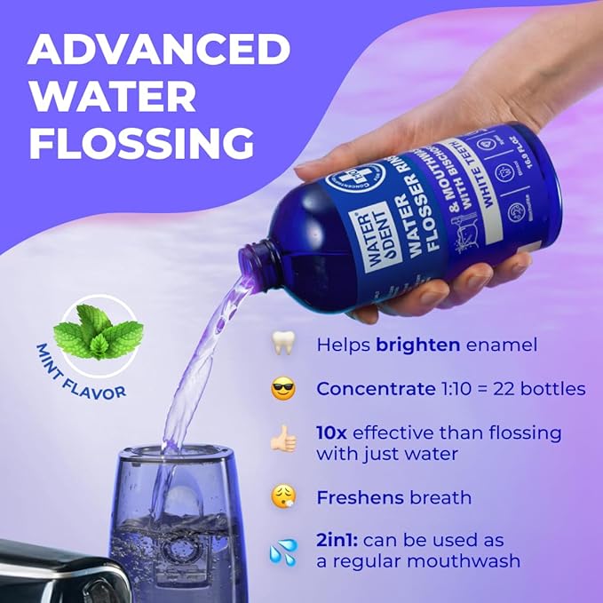 2 Pack Set - Concentrated Water flosser Rinse & Mouthwash Teeth WHITENING & Gum Care, Alcohol Free, Made in USA