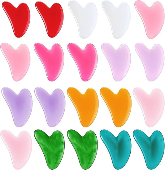 20 Pcs Gua Sha Facial Tool Resin Gua Sha Massage Tool Heart Shaped Guasha Stone Guasha Board for Face Body Skin Massage Spa Acupuncture Prevent Wrinkles (Multi Colors)