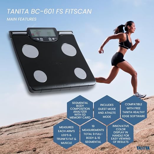 FitScan BC-601FS Segmental Body Composition Monitor with SD Card - Japan Technology - LCD Display in Handle - Physique & Balance Tracker - 330 lb Capacity - Athlete & Guest Mode