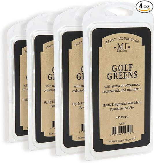 Manly Indulgence Golf Greens Scented Wax Melts, Wax Melt Warmer Cubes, Long Lasting Scented Wax Warmer Cubes, 4 Pack, 6 Cubes Each - Made in The USA