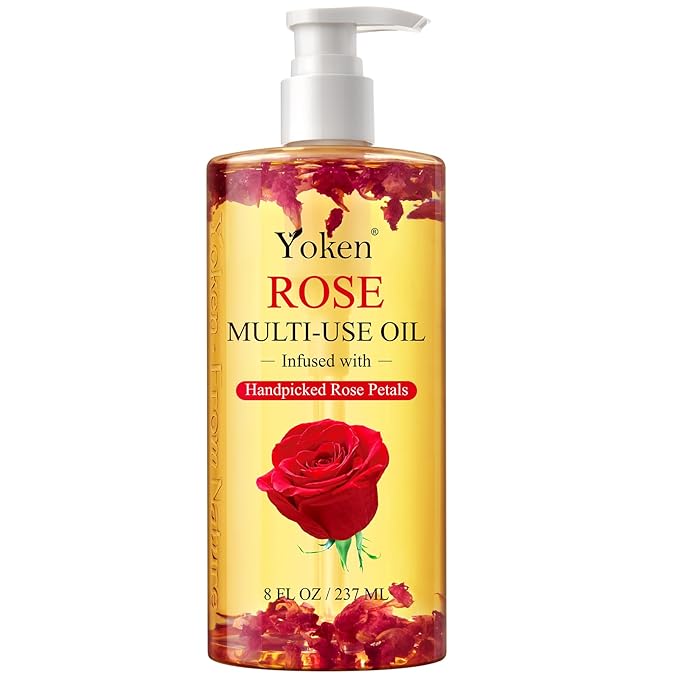 Multi-Used Body Oil For Skin,Face,Hair and Nails,Multi Purpose Organic oil With Rose Petals,Vitamin E & Almond Oil Nourishing & Hydrating,Body Oil for Moisture & Skin After Bath Oil,8 Fl Oz