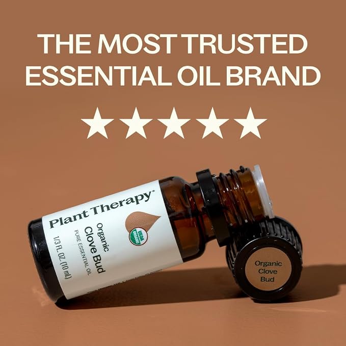 Plant Therapy Organic Clove Bud Essential Oil, 10 mL (1/3 oz), 100% Pure and Undiluted, USDA Certified Organic, Fresh and Spicy Scent, Great for Aromatherapy