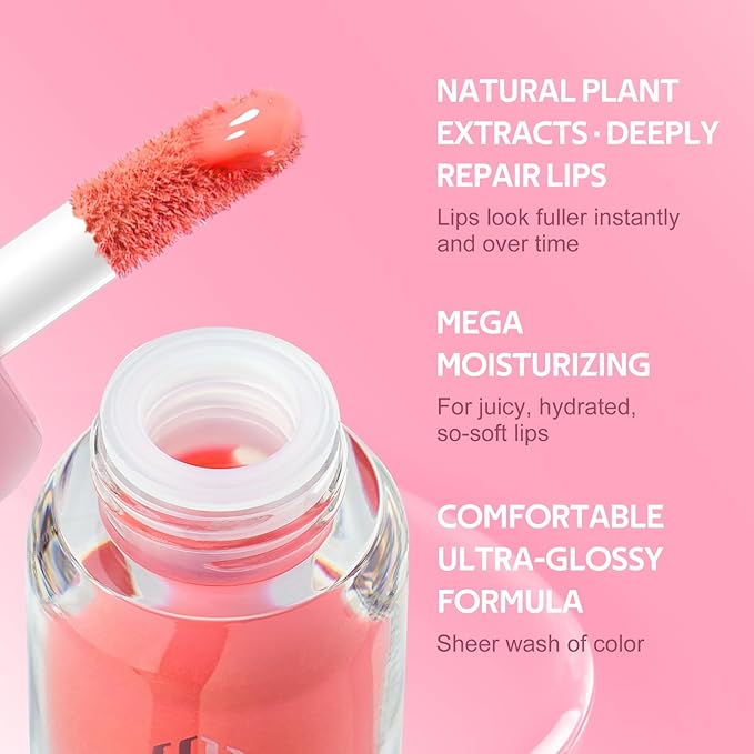 Color Nymph 2-in-1 Lip Oil & Lip Gloss Set, Nourishing Hydrating Lip Makeup, Non-Sticky Glossy Finish, Lip Care for Daily Use, Orange Ocean