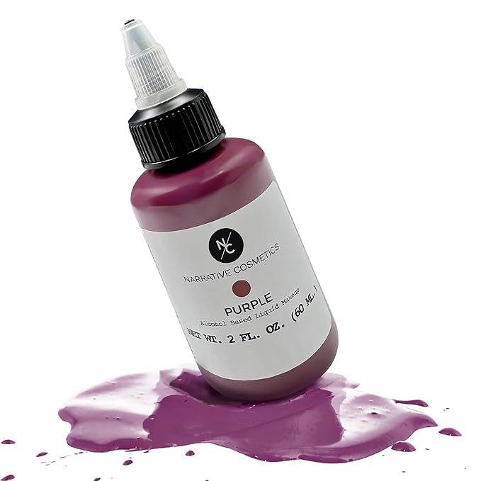 Narrative Cosmetics FX Alcohol Airbrush Paints - 2 fl oz, Skin Safe, Quick Dry, Waterproof, Sweatproof, Transferproof Liquid Makeup for Bodypainting, Theater, FX Makeup, Film and TV - Purple
