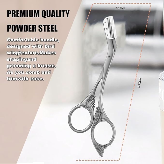 Eyebrow Comb Trimmer - Scissors with Comb, Eyebrow Trimmer for Men & Women, Comes with Brush