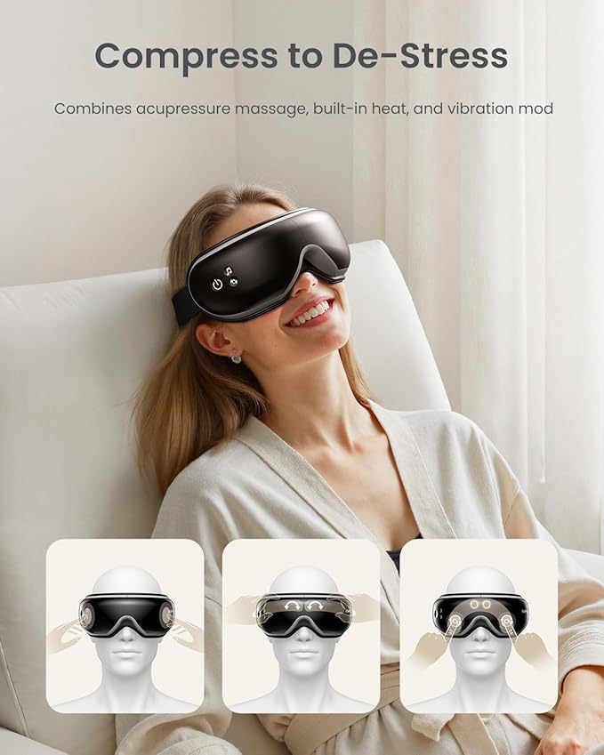RENPHO Eye Massager with Heat, Christmas Birthday Gifts for Women Men Her, Eyeris 1 Heated Sleep Mask, Eye Care, Headache Massager for Migraines with Bluetooth Music