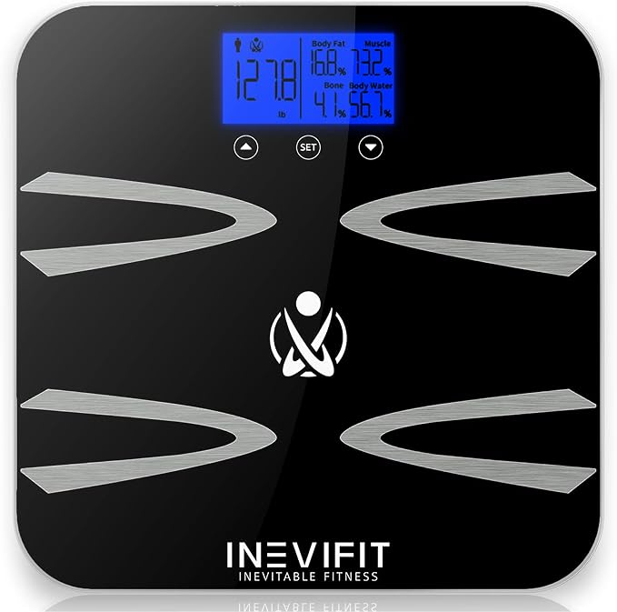 INEVIFIT Body-Analyzer Scale, Highly Accurate Digital Bathroom Body Composition Analyzer, Measures Weight, Body Fat, Water, Muscle, BMI, Visceral Levels & Bone Mass for 10 Users. Includes Batteries