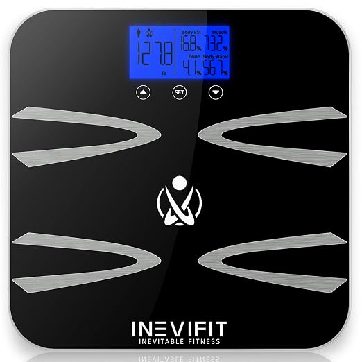 INEVIFIT Body-Analyzer Scale, Highly Accurate Digital Bathroom Body Composition Analyzer, Measures Weight, Body Fat, Water, Muscle, BMI, Visceral Levels & Bone Mass for 10 Users. Includes Batteries