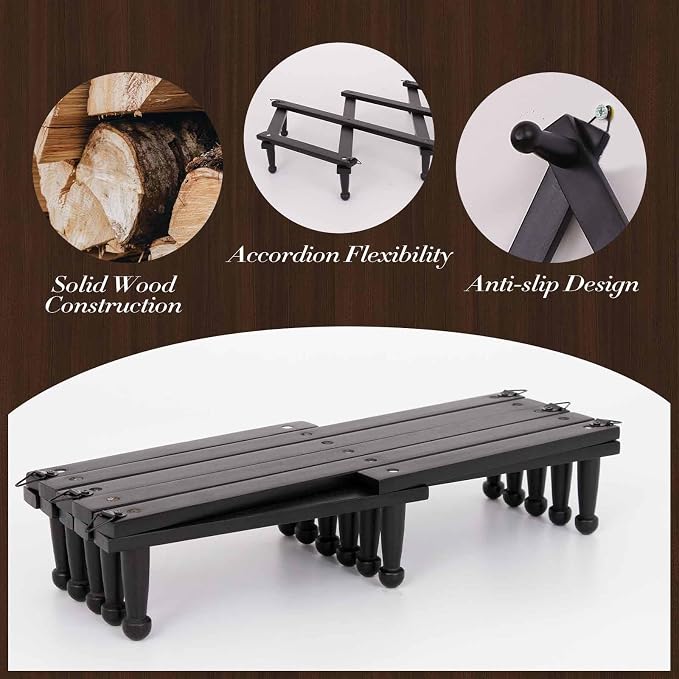 SCUNDA Wall Rack with 20 Hooks, Wooden Wall Expandable Coat Rack for Coat, Hats, Baseball Caps, Coffee Mug, Jewelry(Black)