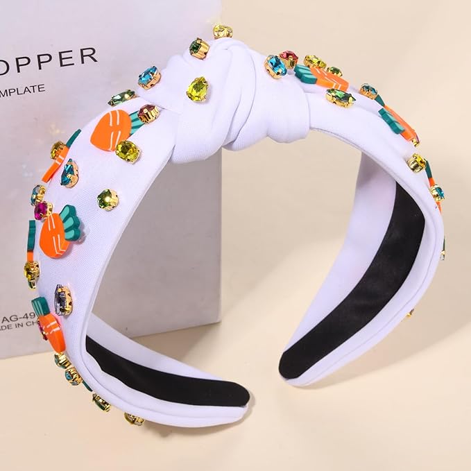 mokkia Easter Headbands Beaded Rabbit Bunny Headband for Women Pink Spring Knotted Headband Easter Hair Accessories Gifts