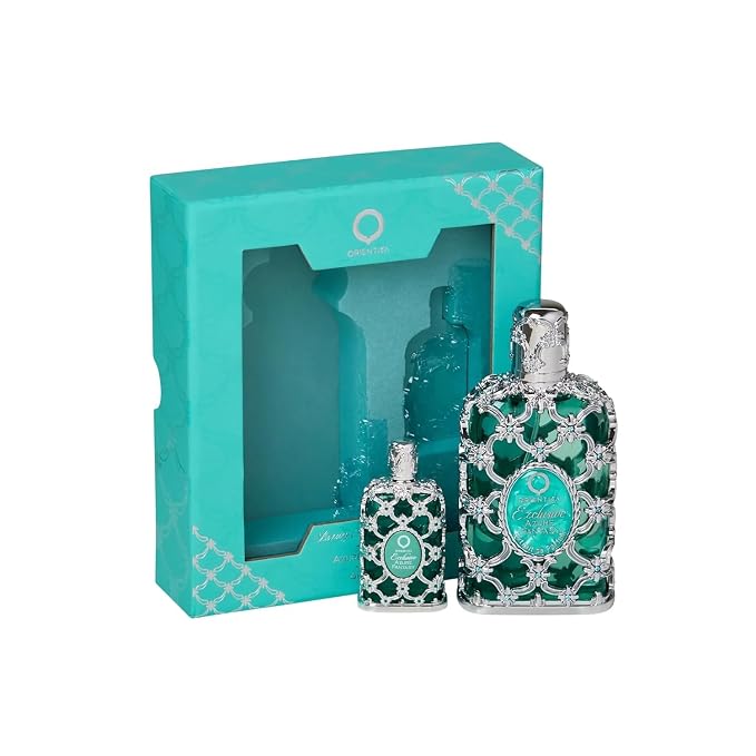 Orientica Azure Fantasy 2-Pc Gift Set Extrait de Parfum – Fresh, Citrus, Bergamot, Ginger, Nutmeg, Geranium, Lily, Jasmine, Ambergris, Musk - Arabic Perfume for Men & Women – 1.0oz/30ml + 0.25oz/7.5ml