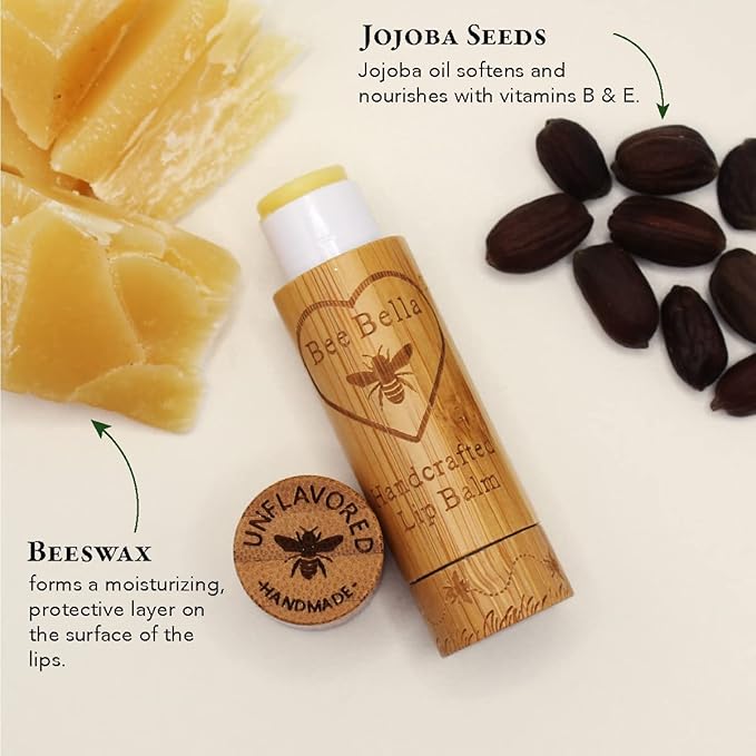 Bee Bella Lip Balm Holiday Gift Box, Cherry, Lavender Vanilla, Vanilla Bean, Pumpkin Spice, Candy Cane, 5 Pack, Gift, Organic Beeswax with Vitamin E, Handmade in USA