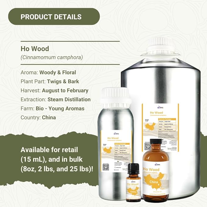 Ho Wood Essential Oil Direct from Malagassi - Ho Wood Essential Oil for Diffusers, Candle-Making, Soap-Making, Aromatherapy, for Skin and Hair (2lbs)