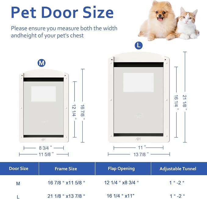 [Classicmacher] White Frame Dog Doors for Medium Dogs, Strong Plastic Pet Door with Sliding Lock Panel and Magnetic Soft Flap, Doggy Door for Door, Doggie Door Up to 25Lbs (Medium,White)