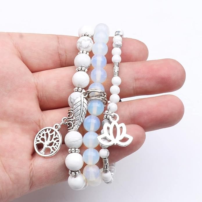 UEUC Tree of Life Yoga Healing Stone Bracelets,Multilayer Lotus Chakra Stone Reiki Bracelet Sets,Anxiety Crystal Natural Stone,for Women Stress Relief