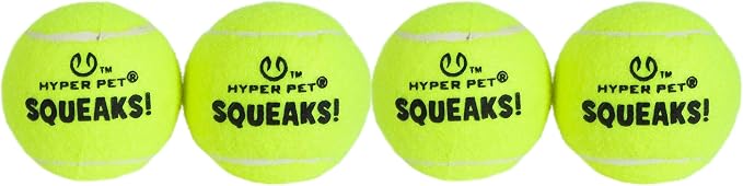 Hyper Pet Squeaks! Tennis Balls Fetch Dog Toy, Medium 2.5 in, 4 Pack, Green