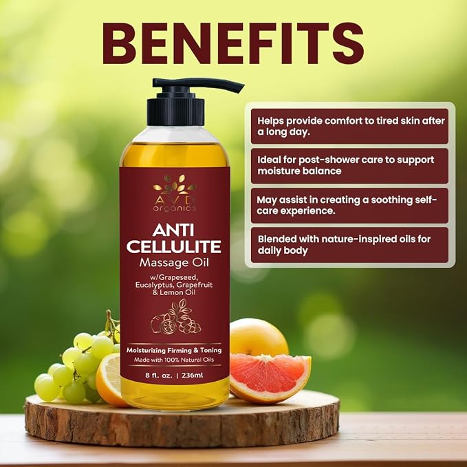 AVD Organics AntiCellulite Massage Oil 236 ml | Elevate Your Massage Rituals with This Oil Offering Deep Skin Nourishment and a Soothing Aromatic Touch| 8 fl.oz