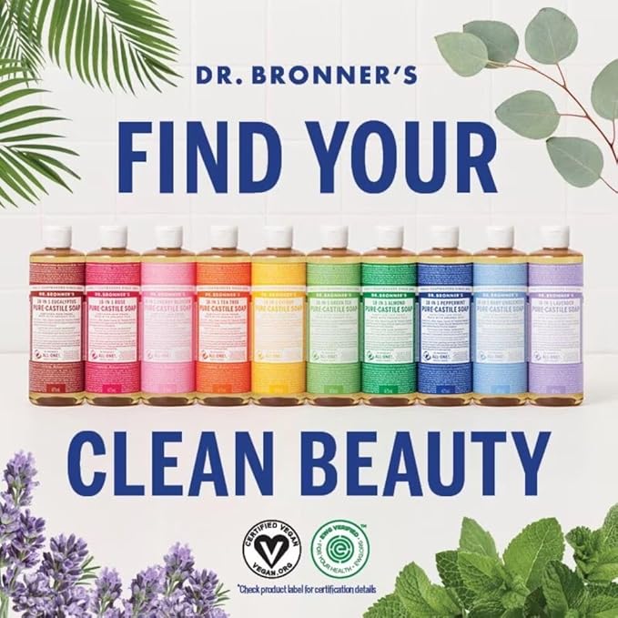 Dr. Bronner's - Pure-Castile Liquid Soap (Lavender, 16 ounce) - Made with Organic Oils, 18-in-1 Uses: Face, Body, Hair, Laundry, Pets & Dishes, Concentrated, Vegan, Non-GMO