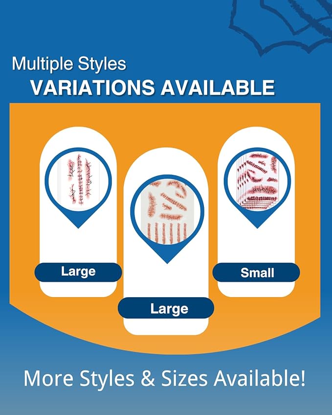 Horror Realistic Fake Bloody Wound Stitch Scar Scab Waterproof Temporary Tattoo Sticker Halloween Masquerade Prank Makeup Props (5 Sheets Stiching)