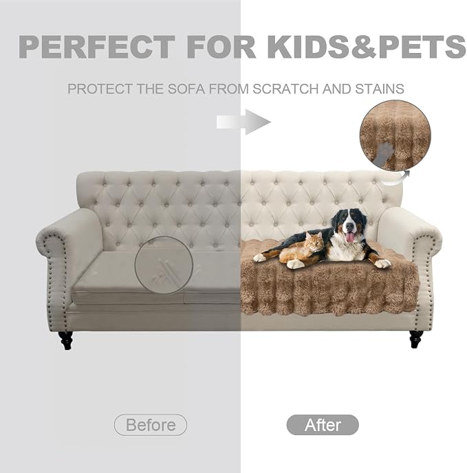 Dogs/Cats Bed Mats, Dog Pad Washable Removable Couch Cover with Anti-Slip Back, Plush Long Fur Mat, Perfect for Small, Medium and Large Dogs.(Light Brown-Bubble, 30"x90")