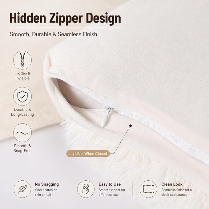 Reafort Luxury Long Hair, PV Fur, Faux Fur Body Pillow Cover/Case 21inx54in with Hidden Zipper Closure (Cream, 21inX 54in Pillow Cover) | Ultra-soft long hair faux fur with a hidden zipper offers luxurious comfort and is machine washable for easy care.