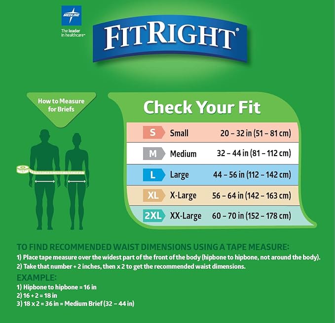 FitRight Adult Diapers, Extra Heavy Absorbency, 2XL (Waist Size 60in-70in), 80 Count, OptiFit Incontinence Briefs for Men and Women, Disposable, Moisture Wicking, Leak Protection,